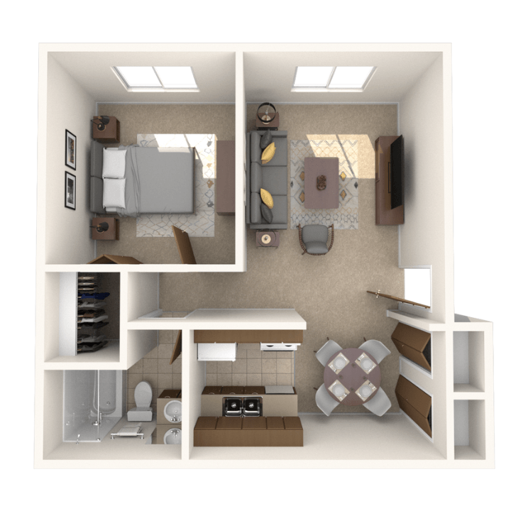 1 Bedroom floor plan at Summerhill Estates Apartments in Lansing, MI